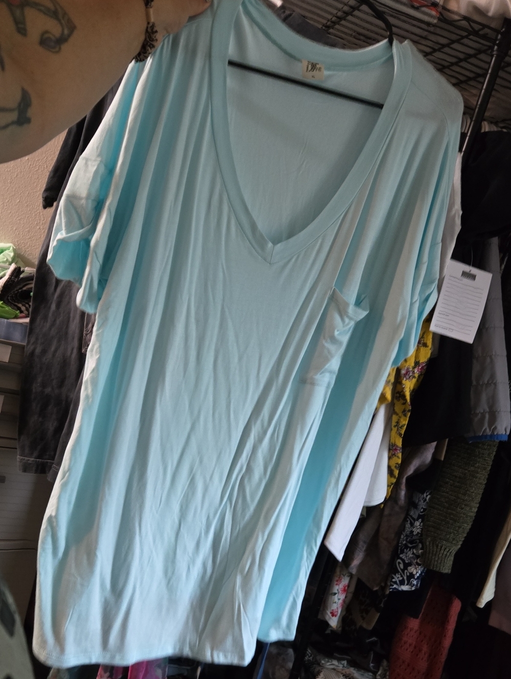 Diva Light Blue V-Neck Pocket Tee